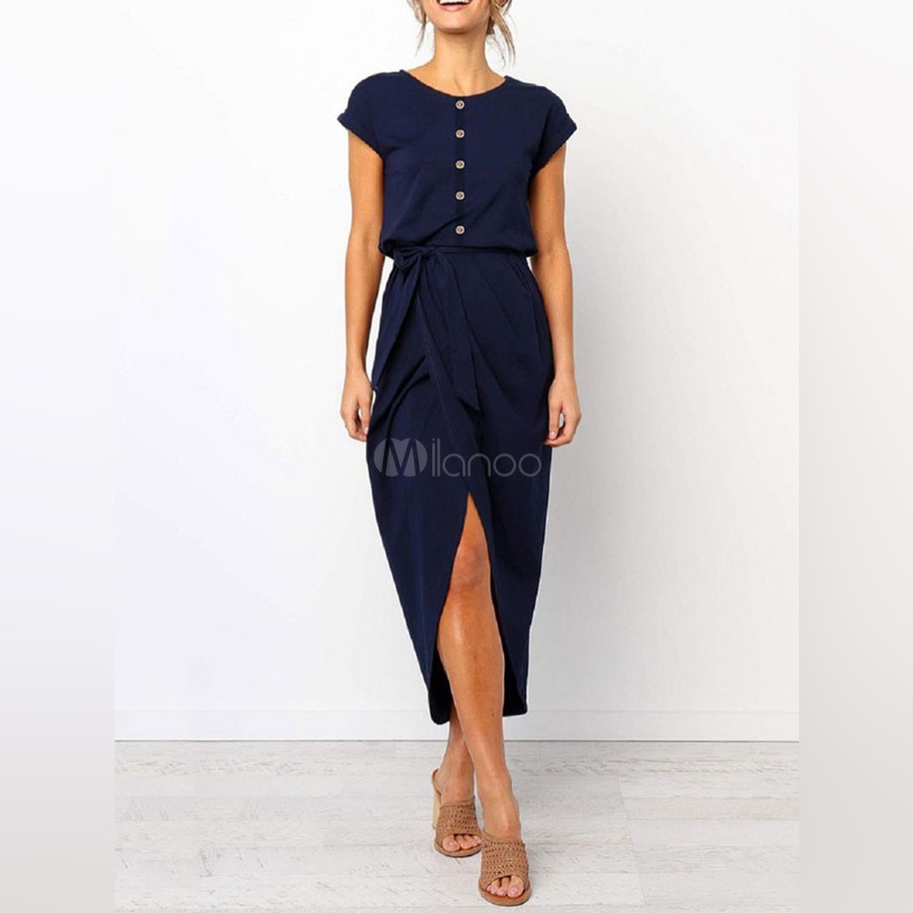 Blue Button Split Dress size Large